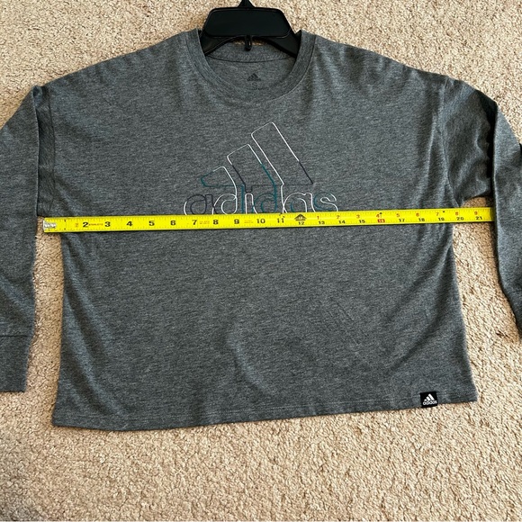 adidas Girl's Small 7/8 Heather Gray Long Sleeve Waist Crew Tee Big Kids NWT - Picture 9 of 12